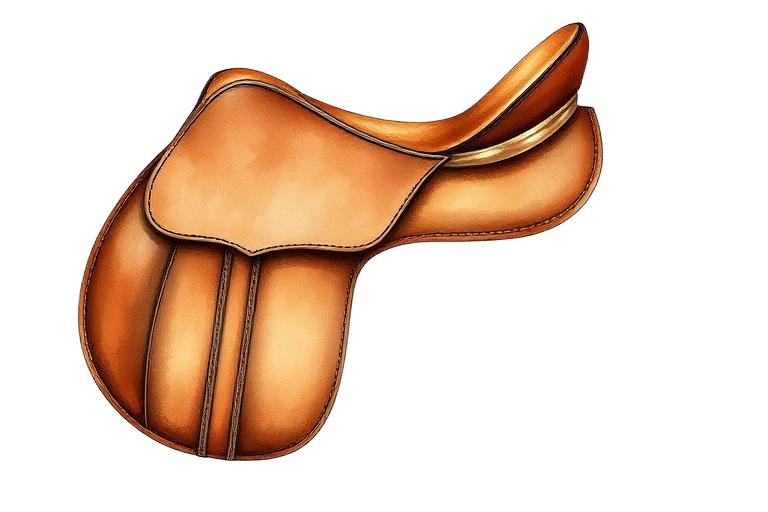 Illustration of a brown leather English saddle