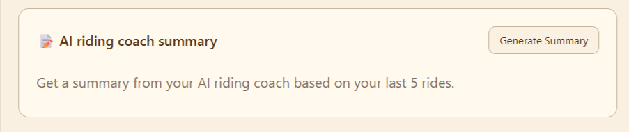 AI riding coach summary card with a Generate Summary button.
